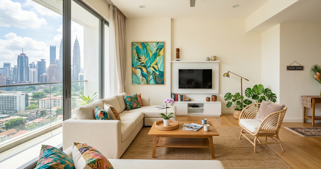 Clean modern living room in Malaysian home