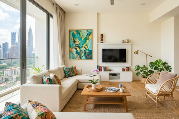 Clean modern living room in Malaysian home