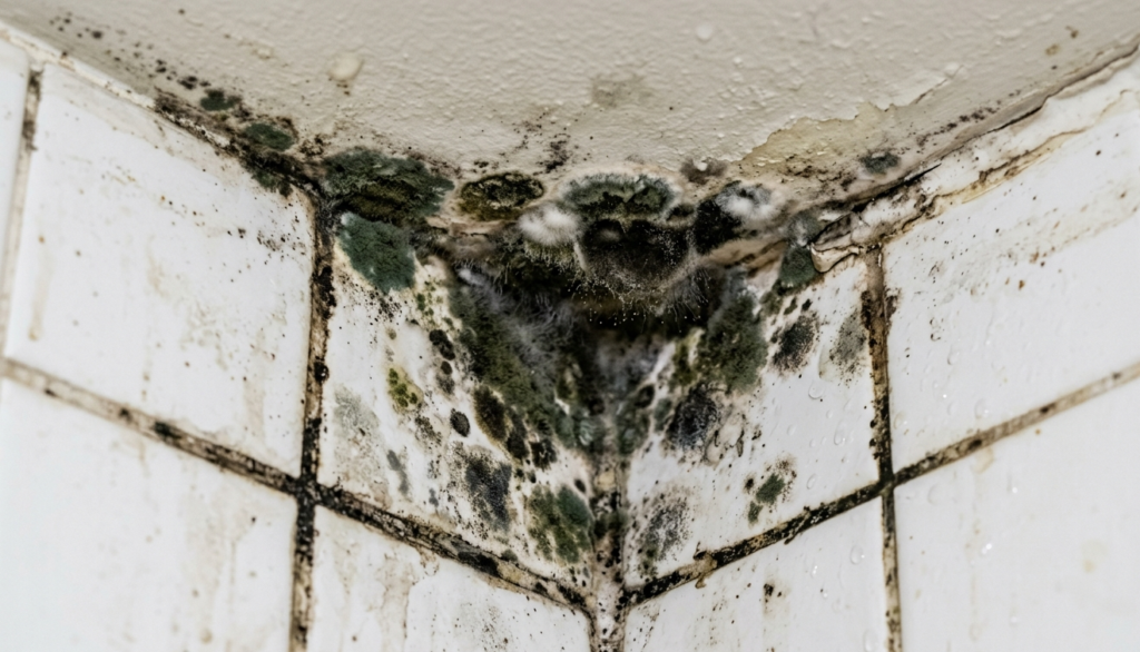 Mould growing on bathroom ceiling in humid Malaysian climate